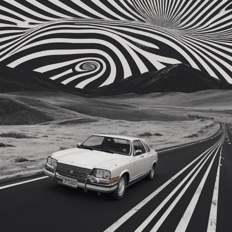 00208-3475929386-_lora_Linear-Delusion-000100_0.5_, LinearDelusion, landscape made from an abstract pattern, car driving through landscape.png